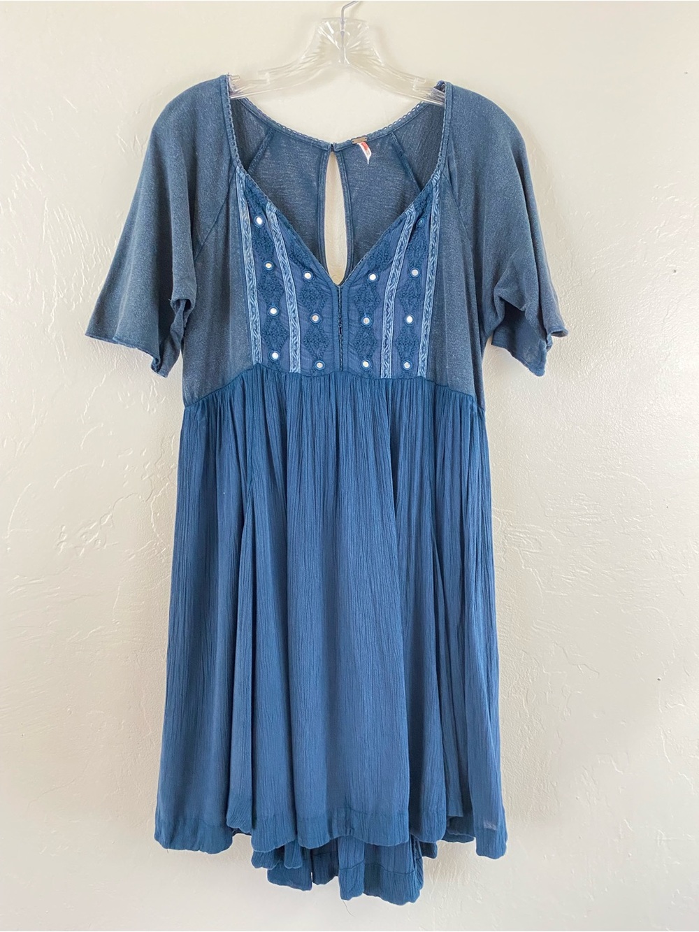 Free People Size Small Navy Blue Cotton Jersey Knit Embellished Flowy Midi Dress - Picture 1 of 7